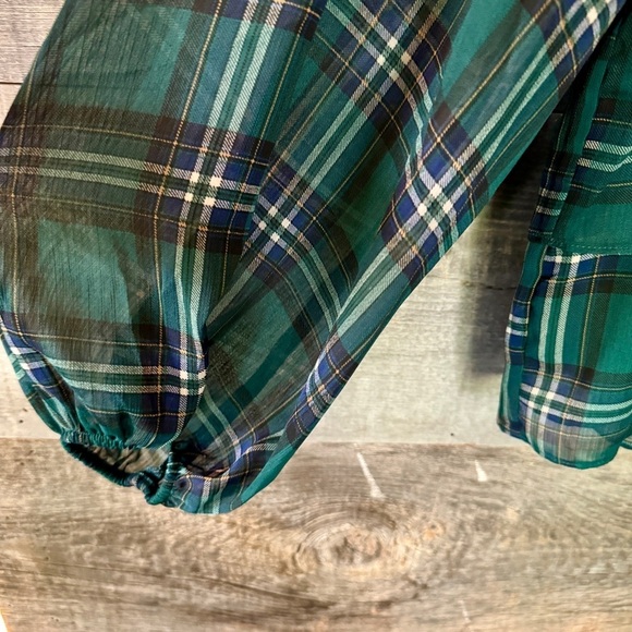 NWT Torrid Green Plaid Chiffon Ruffled Sleeve Cropped Top Flounce 3X, 22-24 Gift - Picture 8 of 16